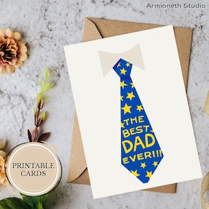 Bringen Sie Papa mit dieser Best Dad Ever Karte zum Lächeln | Printable 5x7 Grußbild | DIY Vatertags Geschenk | Blaue Krawattenentwurf | Digitaler Download