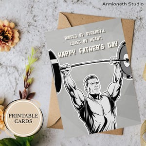 Vatertagskarte für starken Papa | Druckbare Karte für Fitness Papa oder Gewichtheber | Schwarz & Grau Muskulösen Dad Design | Digitaler Download