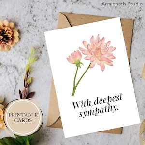 Beileidskarte zum Ausdrucken – “With Deepest Sympathy” – Rosa Chrysantheme für den Verlust & Stillen Trost