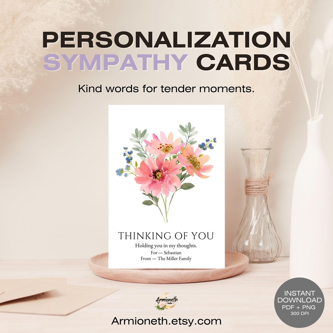 Personalized Sympathy Card – Watercolor Floral, Thinking of You (PDF ...