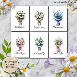 Bundle de cartes de sympathie - 6 cartes imprimables pliables avec de doux bouquets - chagrin, adieu, présence silencieuse - téléchargement numérique