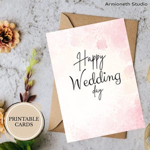 Druckbare Hochzeitskarte – “Happy Wedding Day” Bar Blush – Romantische faltbare Karte für Braut & Bräutigam – Digitaler Download – Geschenk zum Hochzeitstag