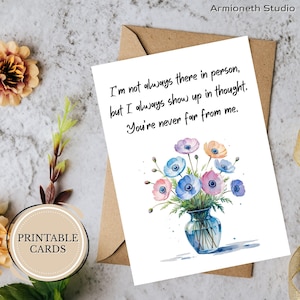 Biglietto "Pensando a te" - Vaso di anemoni acquerellati - Dolce incoraggiamento o simpatia - Biglietto d'auguri stampabile e silenzioso - Download digitale