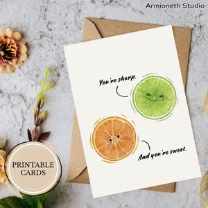 You're Sharp and Sweet Liebeskarte zum Ausdrucken – Lustiger Fruchtgruß für Paar oder Freund – Orange Limetten Karte – digitaler Download