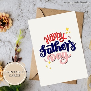 Druckbare Vatertagskarte von Kids | Faltbare 13x18 Digitale Karte | Niedliches Familiendesign | Einfaches DIY Geschenk für Papa | Sofort Download Grußbild