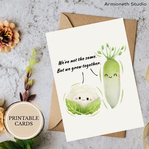 We Grow Together Liebeskarte zum Ausdrucken – Niedliche Wurzelgemüse Karte für Partner oder Freund – Radieschen Blumenkohl Gruß – digitaler Download