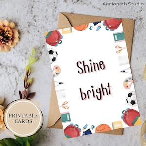 Biglietto di incoraggiamento stampabile – “Shine Bright” – Biglietto digitale pieghevole per il ritorno a scuola o per i bambini – Fiducia e supporto – Download PDF
