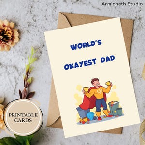 Überraschen Sie Ihren Vater mit einer humorvollen druckbaren Karte: World’s Okayest Dad Edition | Sofortiger digitaler Download