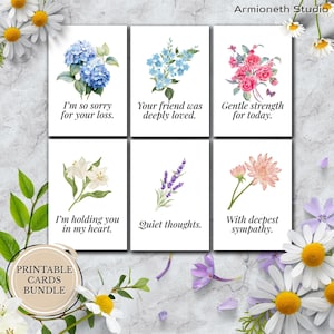 Lot de cartes de sympathie - Ensemble imprimable de 6 cartes pliables - Motifs floraux pour la perte, le deuil et le soutien silencieux - Téléchargement numérique