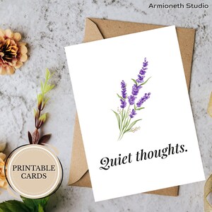 Carte de sympathie imprimable - « Pensées calmes » - Design lavande minimaliste pour un soutien en cas de deuil et un soin émotionnel