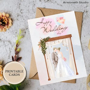 Hochzeitskarte – “Happy Wedding Day” Bogen Motiv – Romantische faltbare Karte für Braut & Bräutigam – Digitaler Download – Geschenk zum Hochzeitstag