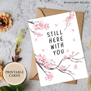 Carte de sympathie imprimable - « Toujours là avec vous » - Branches de sakura aquarelles, soutien silencieux pour le deuil et la guérison - Téléchargement numérique pliable