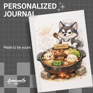 Personalized Husky Sukiyaki Hardcover Journal - Cute Hot Pot Notebook - Custom Name Food Cover - Lined Writing Gift