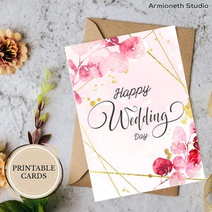 Hochzeitskarte zum Ausdrucken – “Happy Wedding Day” Forever in Bloom – Romantische faltbare Karte für Braut & Bräutigam – Geschenk als digitaler Download