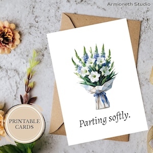 Beileidskarte zum Ausdrucken – “Abschied sanft” – Sweet Pea Design für Quiet Goodbye – Faltbare digitale Karte – Printable Nachdenkliche Unterstützung