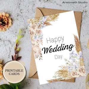 "Hochzeitskarte zum Ausdrucken - ""Happy Wedding Day"" Erntedank Gnade - Romantische faltbare Karte für Braut & Bräutigam - Geschenk Digitaler Download."