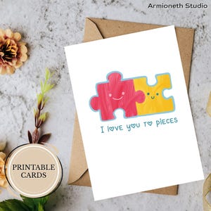 Tarjeta imprimible de amor y amistad: "Te amo hasta el infinito" - Diseño de rompecabezas encantador, regalo romántico y divertido - Descarga digital plegable