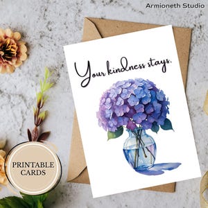 "Druckbare Karte für Mama - ""Yourkindness bleibt.""" – Aquarell Hortensien Karte zum Muttertag, Geburtstag, Dankeschön – Digitaler Download