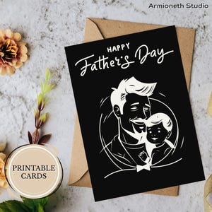 Mutige Vatertagskarte | Printable 5x7 ”gefaltetes Grußbild | Schwarz und weiß Digitaler Download | Starkes Liebesgeschenk von Sohn oder Tochter an Papa