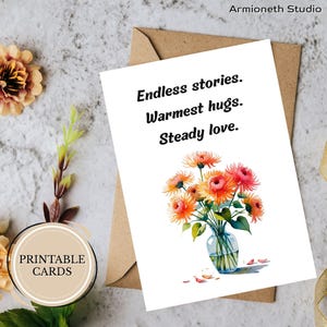 Druckbare Vatertagskarte für Opa – “Endless Stories, Warmest Hugs” – Chrysanthemum Flower Faltbare Karte – Geschenk für Großeltern
