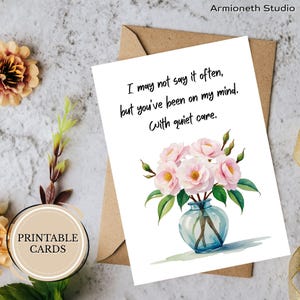Biglietto "Pensando a te" - Vaso di camelie acquerellate - Dolce incoraggiamento o simpatia - Biglietto d'auguri stampabile e silenzioso - Download digitale