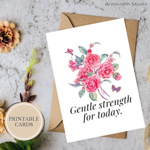 Carte de condoléances imprimable – « De la force douce pour aujourd'hui » – Camélia rose pour du soutien, du confort et un espoir de guérison