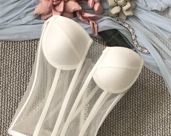 Corset/ Transparent / White  Corsets / Bustiers Corset/  White Bustier Corsets/ Lingerie Corset/ party / Costume