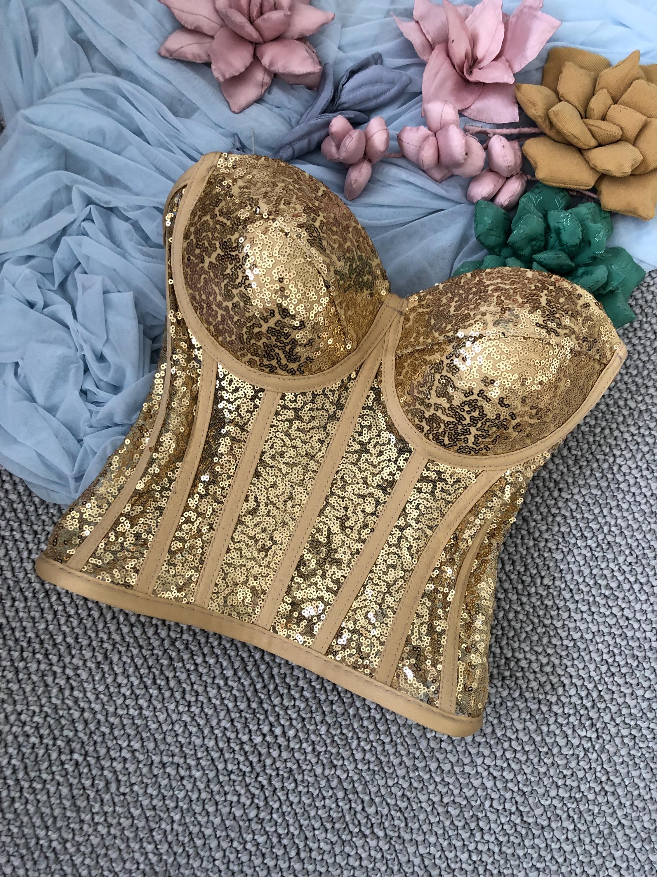 Corset Gold / corset/  sequined corset/sequined bustier/  black sequin corset top/ party/ costume corset/Bustier Corset