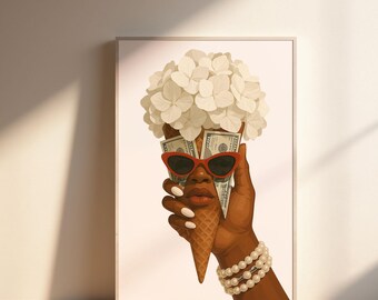 Blomstertryck med svart kvinna: Modern minimalistisk heminredning (digital nedladdning)