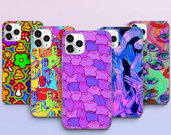 Coque de téléphone psychédélique Trippy Cover pour iPhone 16 Pro Max, 15 Pro, 14 Plus, 13, 12, 11 XS, GooglePixel 9 Pro XL, 8 Pro, 7 A, 6