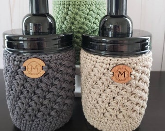 Mason Jar 100% Cotton Crochet Cozy Cozies Covers 16 and 32 ounce WIDE mouth or REGULAR mouth