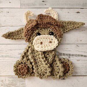 Finished LARGE Crochet Applique | Highland Cow
