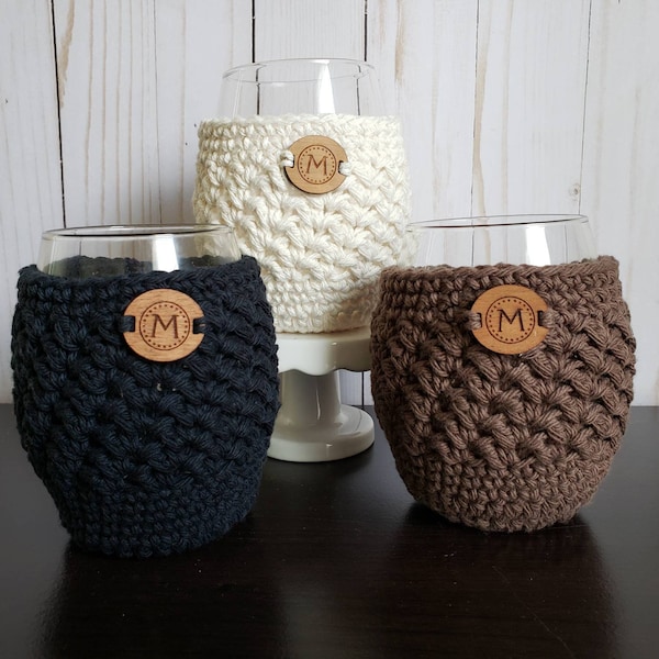 Stemless Wine 100% Cotton Crochet Cozy Covers