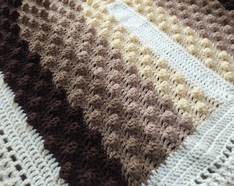 Crochet Natural Beige Browns Rainbow Baby Blanket *free shipping*