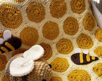 Hand Crocheted Baby Bumble Bee baby blanket throw