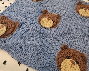 CUSTOM Crochet Teddy Bear Granny Blanket | Baby Lovey | Crochet Baby Blanket | Heirloom Baby Blanket | Vintage Blanket
