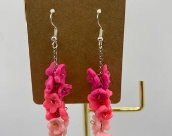 Pink flower dangle earrings