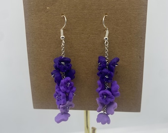 Purple flower dangle earrings
