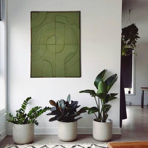 Art mural texturé 3D Oeuvre d'art en relief neutre, peinture abstraite terreuse, sculpture murale olive kaki, géométrie tactile d'art minimaliste