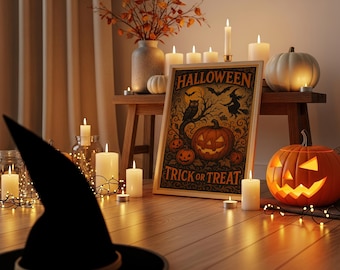 Vintage Halloween Poster: Spooky Gothic Trick or Treat Art (Digital Download)