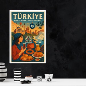 Arte mural de Turquía: póster vintage de viaje a Turquía, decoración de cocina turca, imprimible de Estambul y Capadocia, idea de regalo mediterránea