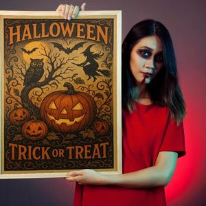 Vintage Halloween Poster: Spooky Gothic Trick or Treat Art (Digital Download