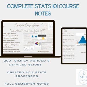 Statistikstudieguidepaket | Över 200 sidor introduktionsanteckningar för statistik | Komplett uppsättning kursanteckningar | Z-poäng, ANOVA, korrelation, T-test och mer