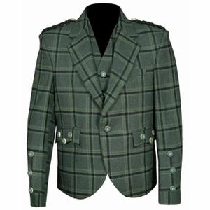 Men&#39;s Scottish Traditional Style Lovat Green Argyle Kilt Jacket |Tweed Wool Wedding  Kilt Jacket With Vest |  Chest Size 34&quot; to 54 Inches