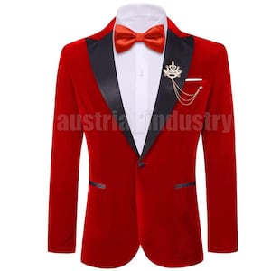 Herren Red Tuxedo Party Wear Dinner Jackets | Slim Fit Blazer-Dinner & Hochzeitssakko | Handgefertigte Samtjacke für Herren