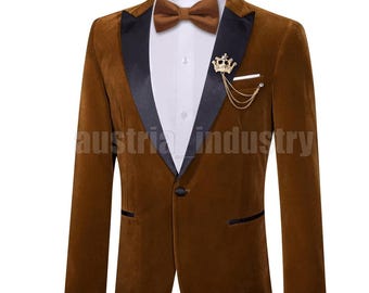 Men's Brown Tuxedo Party Wear Dinner Jackets | Slim Fit Blazer-Dinner & Wedding Jackets | Handmade Velvet Jacket For Men's