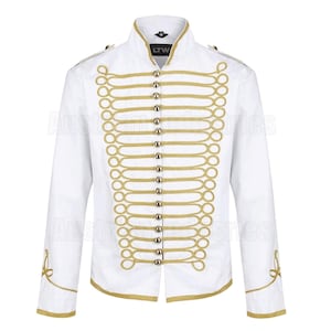 Men&#39;s White Military Steampunk Hussar Parade Jacket | Army vintage Military uniform Tunic jacket | Handmade Steampunk Hussar Jacket