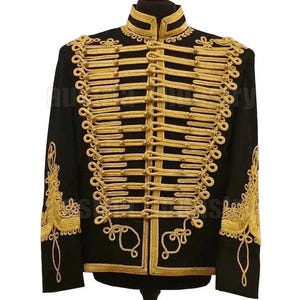 Men&#39;s Black Military Hussar Uniform Tunic pelisse Jimi Hendrix Jacket | Handmade Jimi Hendrix Hussar Jacket