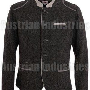 Men's Oktoberfest Charcoal Grey German Bavarian Jacket | Tyrol Loden Austrian Wool Jacket & Light Grey Collar And Sleeves | Trachten Jacket