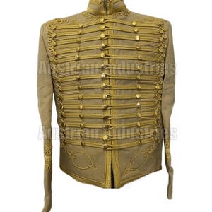 Men&#39;s Beige Military Hussar Uniform Tunic pelisse Jimi Hendrix Jacket | Handmade Jimi Hendrix Hussar Jacket